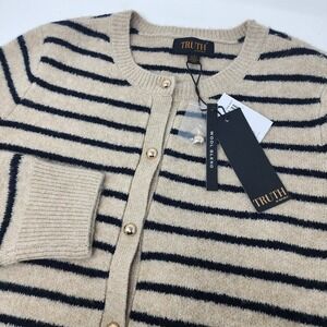 NEW Truth By Republic Women's Wool Blend Sweater Large Camel Stripe‎ Gold Button